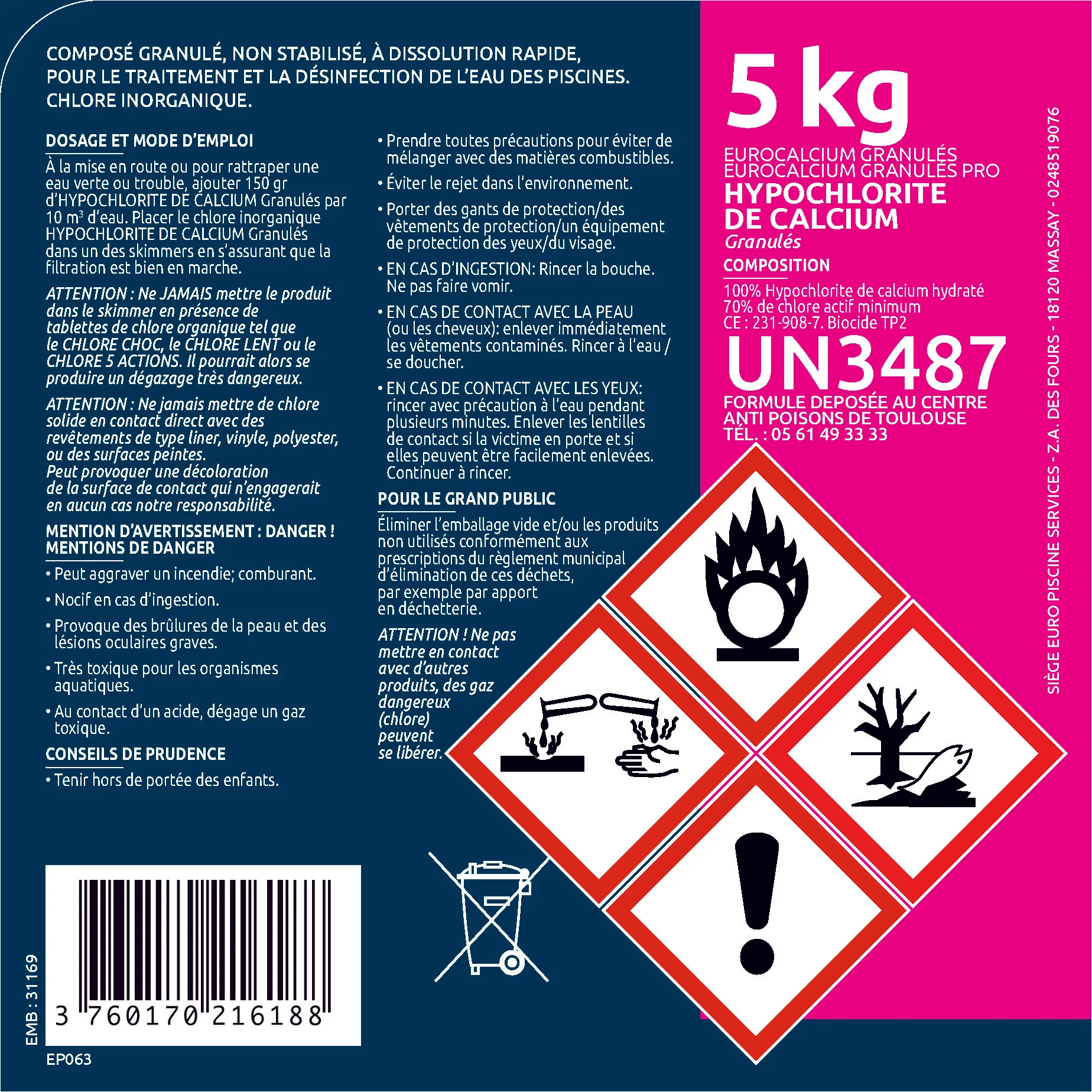 HYPOCHLORITE DE CALCIUM GRANULES 5 KG