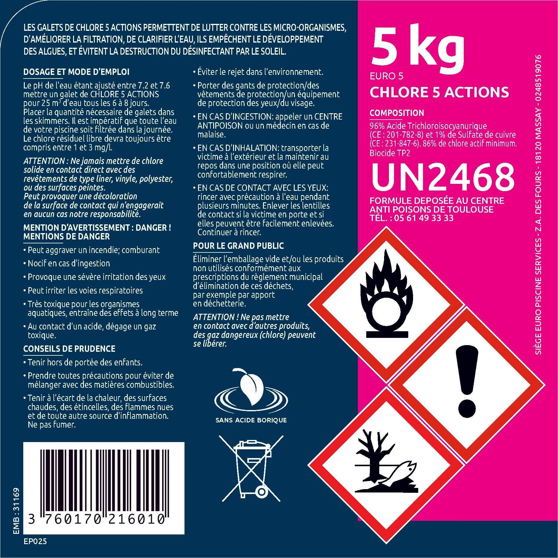 CHLORE 5 ACTIONS 5 KG