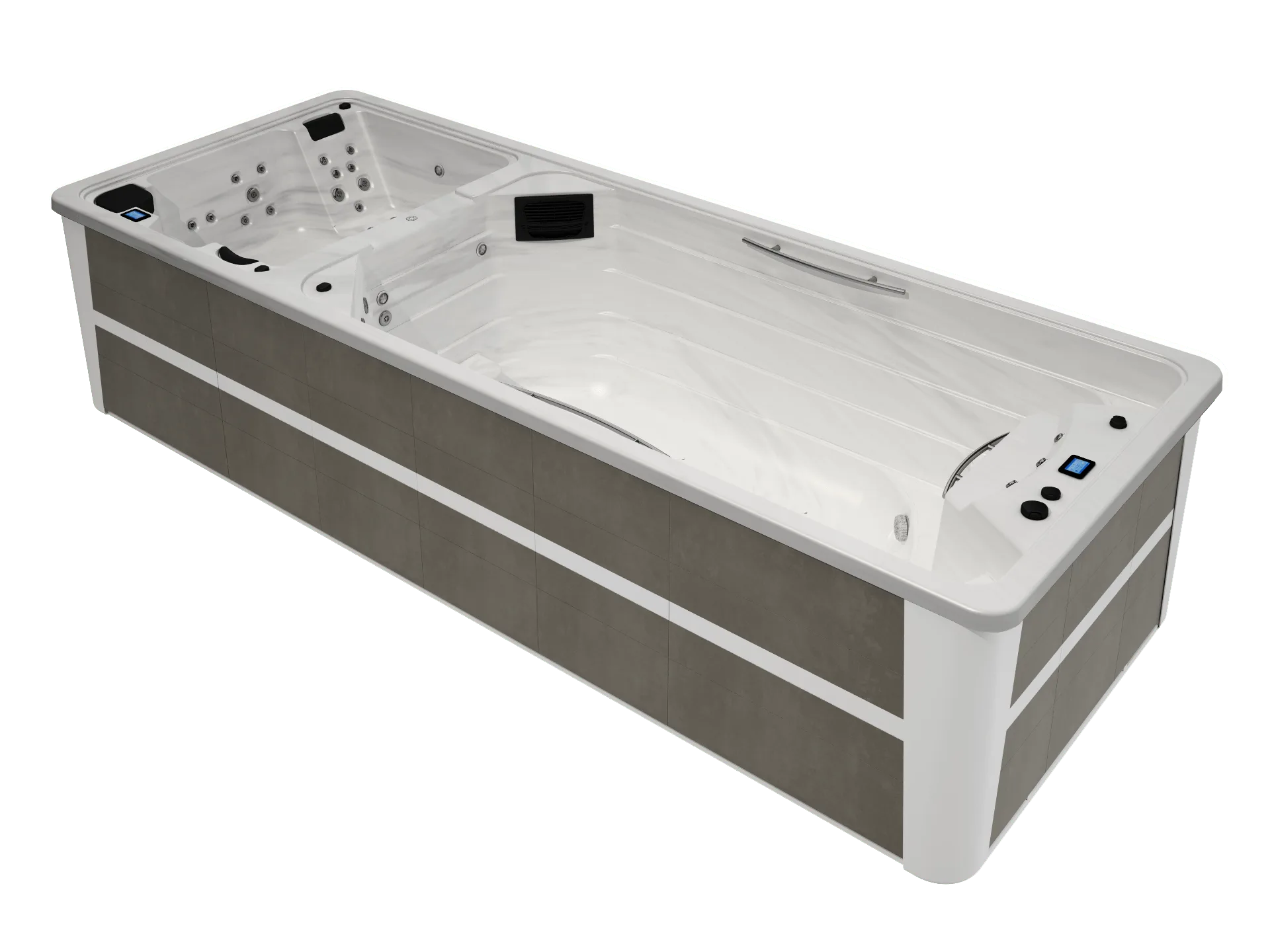 Spa de nage OEWEO Performance 5, hybride avec deux zones distinctes pour nage et détente, et 51 jets.