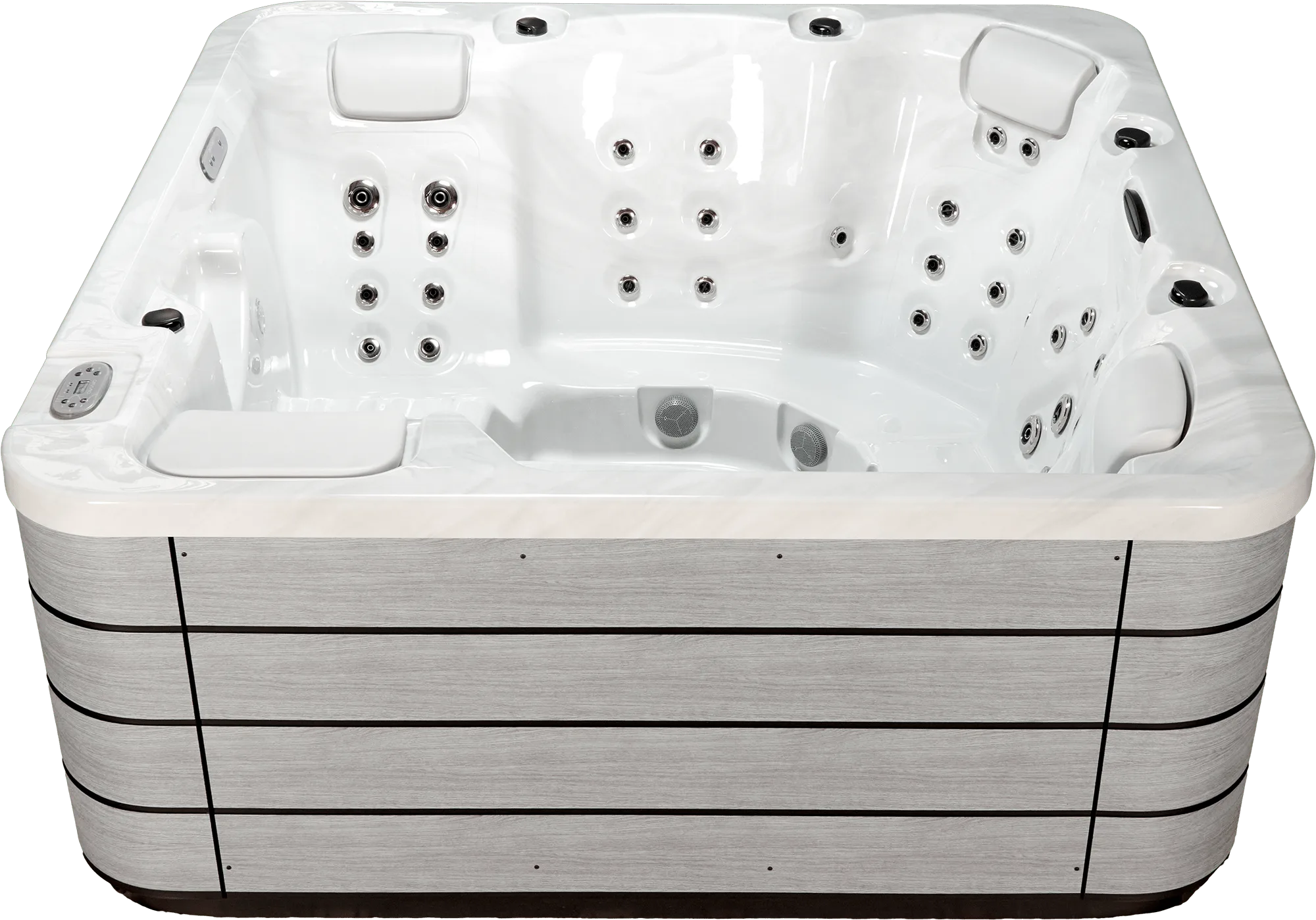 Spa OEWEO Confort XL5+ avec 5 places, dont 2 allongées, et 56 jets de massage.