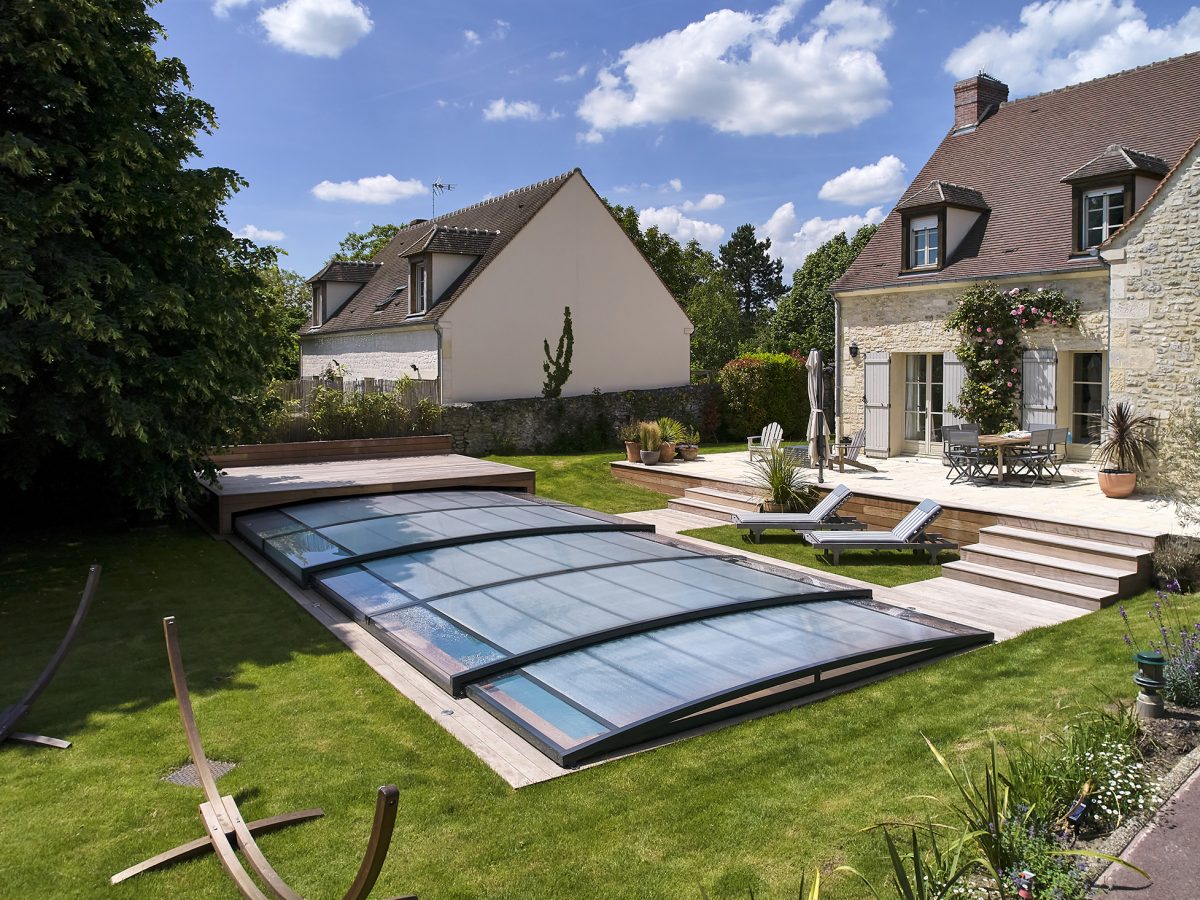 Abri plat télescopique d'une piscine rectangulaire de 4,5x 9,5m