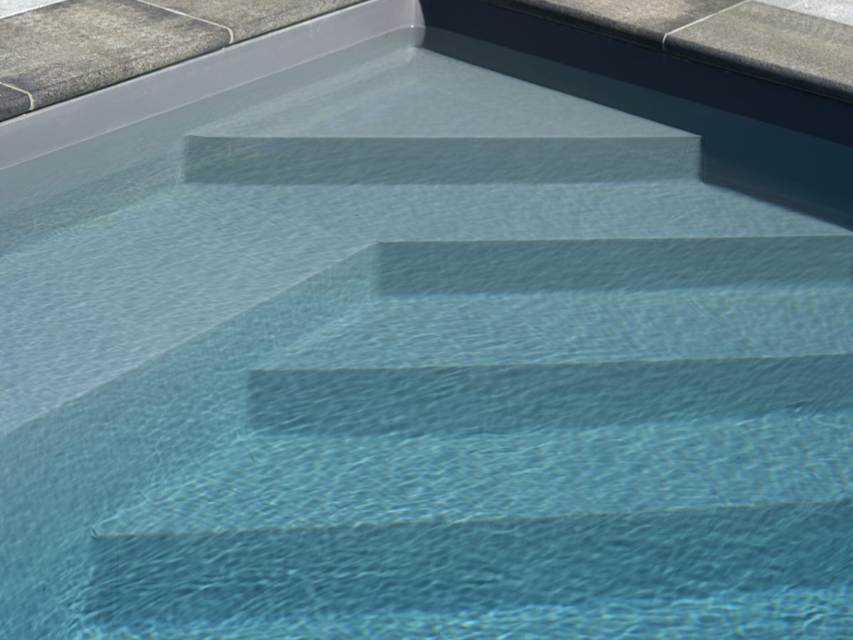 Escalier d'angle avec banquette et liner gris anthracite