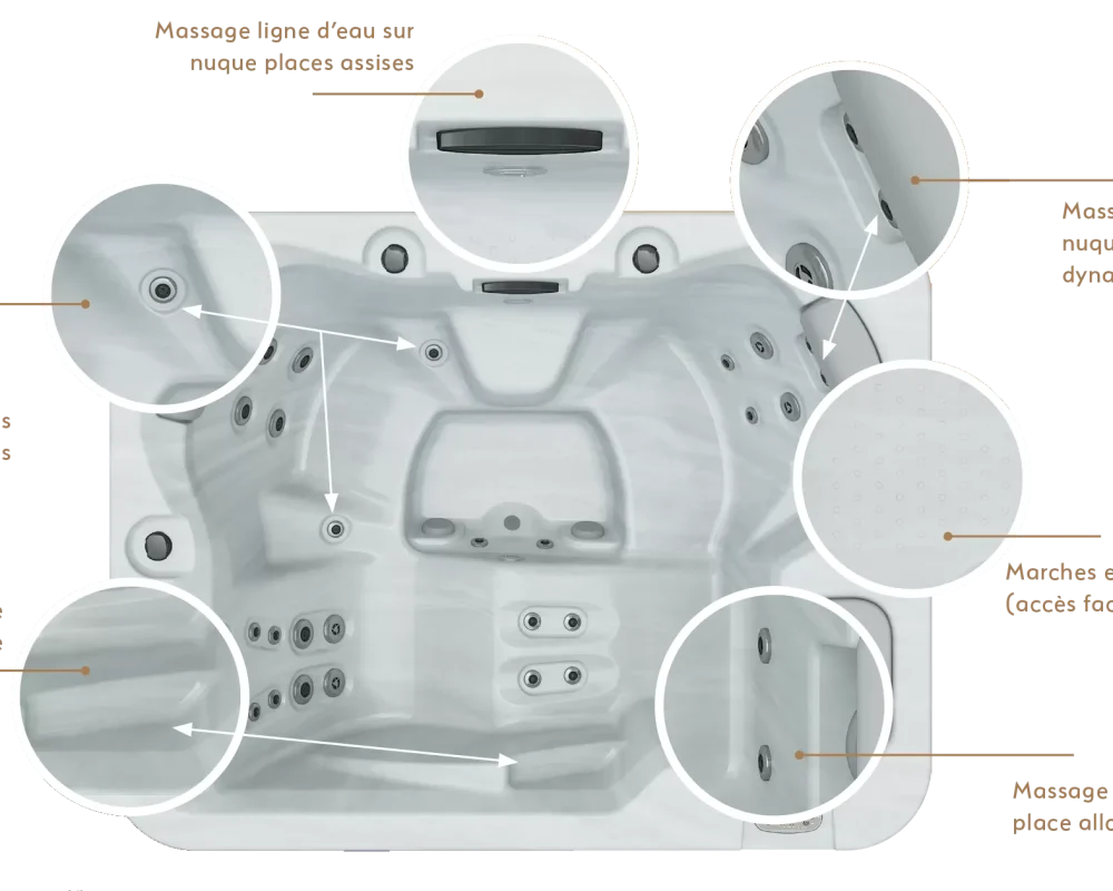 Spa OEWEO Confort 3 avec 3 places, design compact et jets de massage en inox.