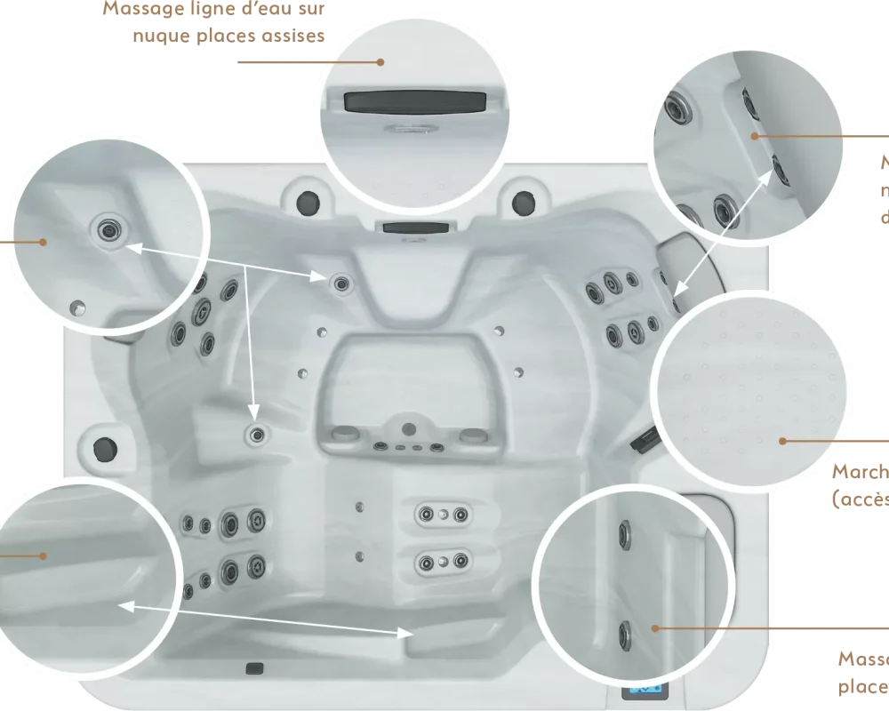 Spa OEWEO Privilège 3 avec 3 places, design haut de gamme et 41 jets de massage.