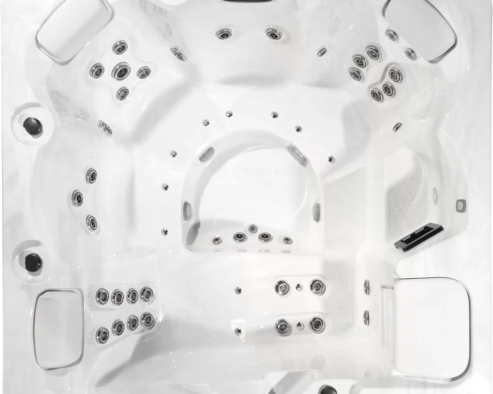 Spa OEWEO Privilège 5 avec 5 places, dont 1 allongée, et 50 jets massants, idéal pour la famille.